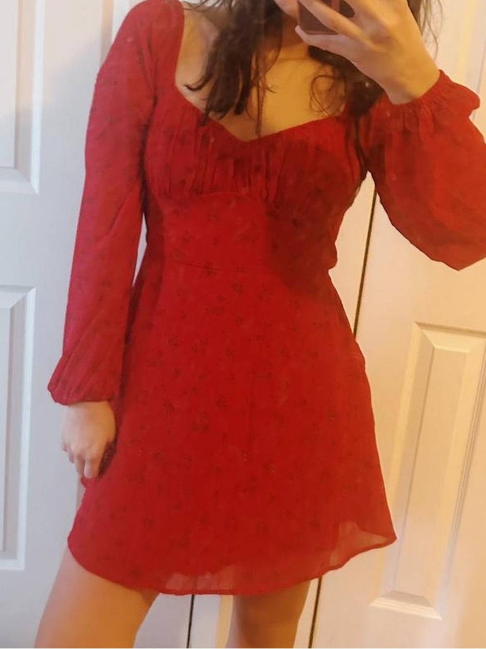 Hollister Red Long-Sleeve Sweetheart Mini Dress